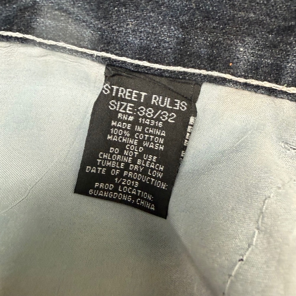 Street Rules Mens Dark Wash Contrast Stitch Straight‎ Leg Denim Jeans 38x32 - Picture 4 of 8